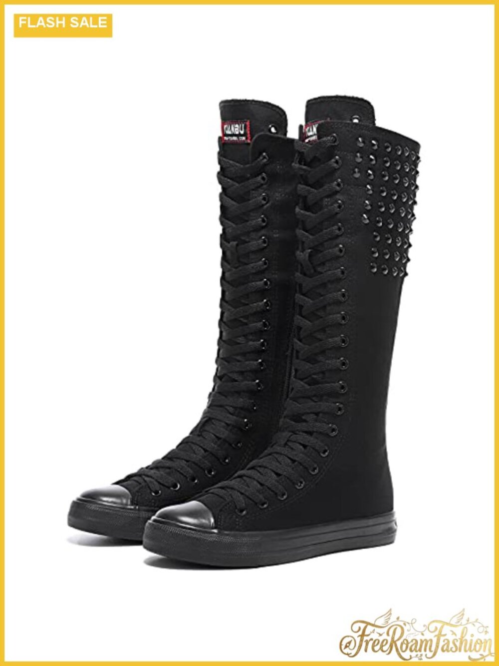 Rivet Knee High Canvas Boots Platform Punk Bootie